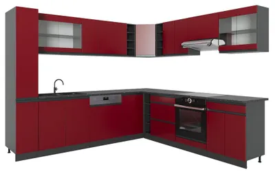 Obrázek produktu pro Rohová kuchyň Vicco R-Line Červená/Antracit 277 x 257 cm Tvar J, bez pracovní desky, Model 39851