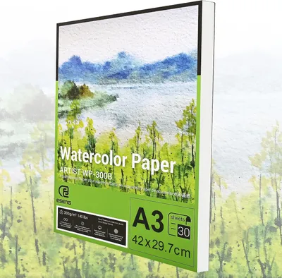 Obrázok produktu pre Kvalitný akvarelový papier formátu DIN A3, 100% bavlna, 30 listov, 300 g/m², biely, akvarelový blok, papier do akvarelových blokov, vhodný na akvarel, kreslenie a maľovanie