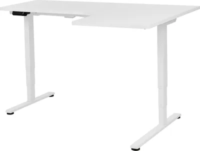Produktbild von BELIANI Schreibtisch Rechts Weiß Melamin L-Form 160x59 cm mit Metallgestell Elektrisch Höhenverstellbar Büro Steh-Sitz-Tisch Stehtisch