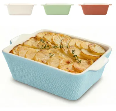 Image de Petit plat à gratin en céramique pour 2 personnes – Mini-plat à gratin pour tiramisu et gratins – Plat à lasagnes à bords hauts – Petit plat à gratin pour friteuse à air chaud – Plat à lasagnes en céramique – Bleu