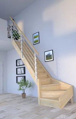 Produktbild von Holztreppe Korfu 1/4 gewendelter Ausführung links-Design Geländer Edelstahl-mit Setzstufen
