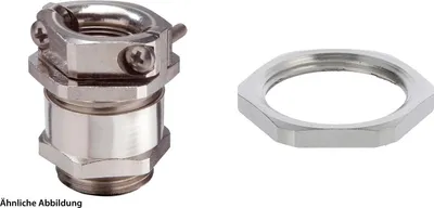 Produktbild von WISKA DIN-Verschraubung mit Doppelbügel Zugentlastung und Gegenmutter M25x1,5 Messing (CuZn) vernickelt Gewindelänge