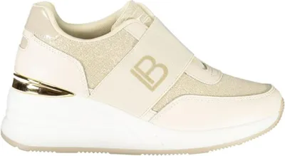 Produktbild von Bequemer Damensportschuh Beige mit Plateau 6 cm und Kontrastdetails