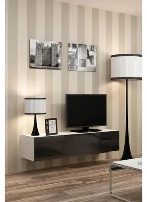 Zdjęcie produktu dla Cama Szafka RTV VIGO '140' 30/140/40 biały/czarny połysk, Biały, Płyta wiórowa, Biały, Płyta wiórowa, Laminat, Matowy