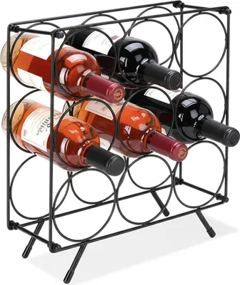 Produktbild von Weinregal aus Metall, schwarz - bietet Platz für 9 Flaschen, robust