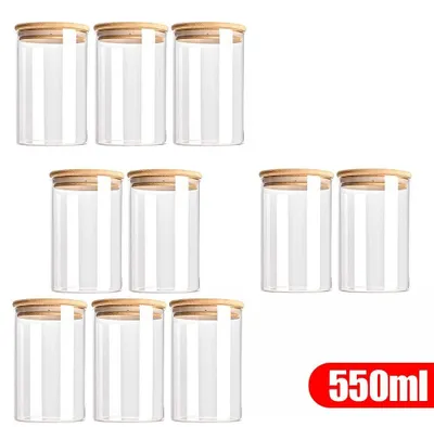 Produktbild von Glas Vorratsgläser mit Holzdeckel - Lebensmittel Aufbewahrungsbehälter 10er Set - Luftdicht - 550 ml - Wiederverwendbar - Lebensmittelgeeignet