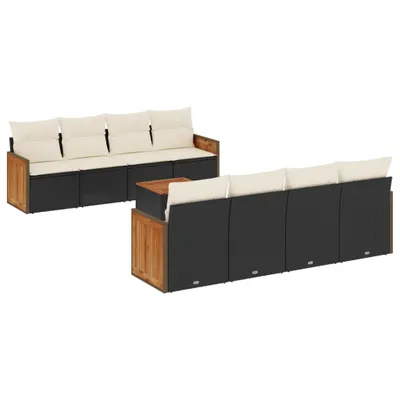 Produktbild von 9-tlg. Garten-Sofagarnitur mit Kissen Schwarz Poly Rattan