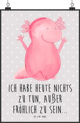 Produktbild von Mr. & Mrs. Panda Bild Axolotl Hurra DIN A2 - Grau Pastell - Geschenk, Lurch, wanddeko, Motivation, Wandbild, drucke, Spaß, Plakat, wandkunst
