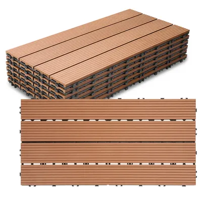 Obrázok produktu pre Ikodm 30 x 60 cm, hnedé terasové dlaždice, 48 ks, dlaždice s klikovým spojom v drevenom vzhľade, WPC dlaždice