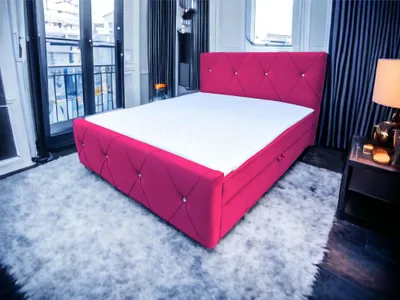 Produktbild von Boxspringbett MADRYT II 180 x 200 cm Amor Velvet 16 Dunkelrosa Bett mit zwei Bettkästen und H2 Matratze,Komplett-Set mit Matratze und Topper