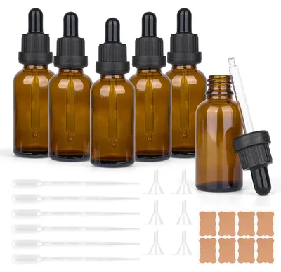 Produktbild von Pipettenflasche 30ml Braunglas 6 Stück mit Glaspipette und Zubehör Elalove