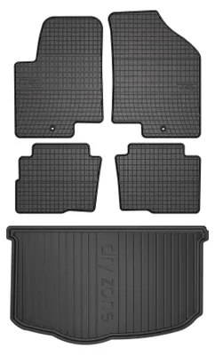 Image de Tapis en caoutchouc + bac de coffre pour Kia Soul I 2009-2013 (SUV/crossover, plancher bas) – 5 pièces, noirs, sur mesure