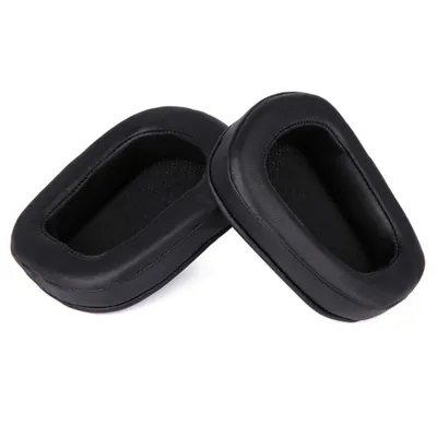 Two black ear pads for headphones are shown against a white background.