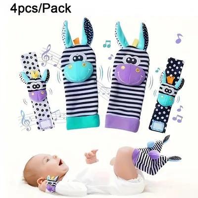 Produktbild von Baby Rasselsocken & Armbänder – 4-teiliges Lernspielzeug 3–24 Monate
