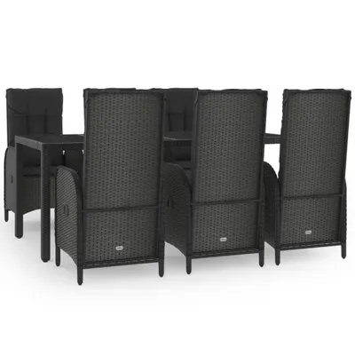 Immagine prodotto di set da pranzo da giardino 7 pezzi con cuscini in poly rattan nero e grigio