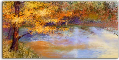 Produktbild von Coloray Acrylbild 100x50  Wandbild Acrylbilder Malerei Landschaft bunte Herbst Bäume