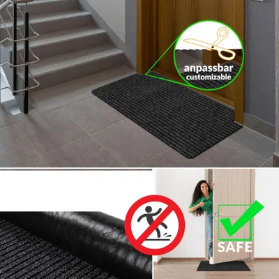 Produktbild von ANRO Schmutzfangmatte Mischa Schwarz 50x100 cm – Fußmatte Türmatte mit abgerundeten Ecken, rutschfeste Gummirückseite, für Innen & Außen