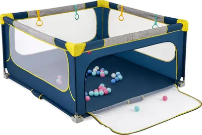 Produktbild von DREAMADE Spielplatz für Kinder, Aktivitätszentrum für Babys mit 4 Haltegriffen, 50 Ozeanbälle, Transporttasche & Tür, tragbares Laufgitter ohne Montage, von 0-3 Jahre