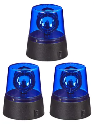 Productafbeelding van Relaxdays LED-blauwe verlichting, set van 3, rondomlicht met draaiende reflector, feestverlichting, verjaardag, werkt op batterijen, blauw