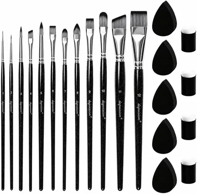 Produktbild von Schminkpinsel Set 12 Stück Gesicht Pinsel und Schwämme Set Professionelle Kinderschminke Pinselset Face Paint Brush Set für Acrylmalerei Acrylöl Aquarell Tempera Malerei Künstler