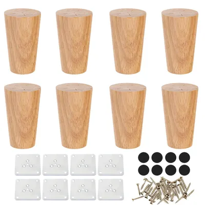 Image de Pieds de meubles Eiken, 8 cm - Lot de 8 pieds en bois pour meubles