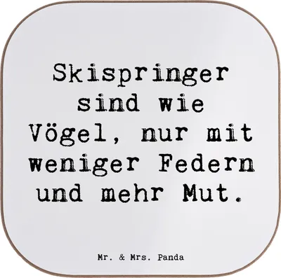Produktbild von Mr. & Mrs. Panda Holzuntersetzer Spruch Skispringen Mut - Weiß - Geschenk, Untersetzer Gläser, Sportler, Getränkeuntersetzer, Glas, gläseruntersetzer, Wintersport, Humor