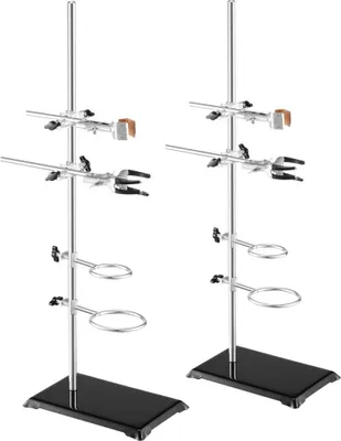 Obrázek produktu pro Podpěra laboratorního stojanu - Laboratorní stojan pro retorty, 2 tyče - Ocelový stojan s 60 cm tyčí a litinovou základnou 210,82 x 135 mm - Včetně pístových svorek, byretových svorek a křížových svorek.