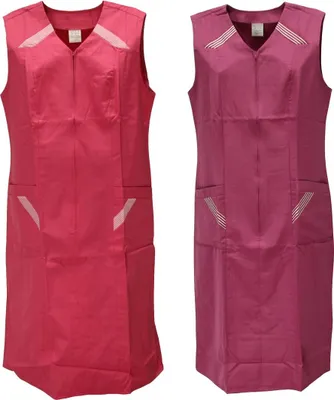 Produktbild von Reißverschlusskittel RV Kittel Hauskleid Schürze Kochschürze, Größe:46, Farbe:fuchsia