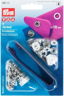 Obrázek produktu pro Stiskací knoflíky + narážeč Jersey, 10 mm, 10 ks, bílé