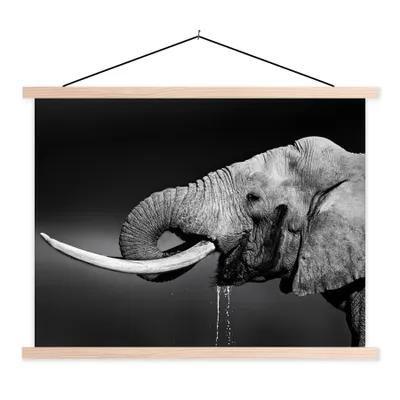 Produktbild von MuchoWow® Textilposter Elefant - Wasser - Tiere - Schwarz - Weiß 120x90 cm mit holzfarbenen Rahmen - Magnetisch