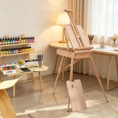 Produktbild von Stilvoller Atelier-Staffelei, Klappstaffelei, tragbarer Staffelei-Koffer, Malstaffelei