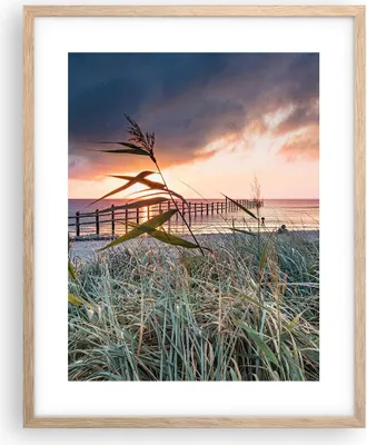 Produktbild von Gerahmtes Poster - Rahmen in heller Eiche - Strand Gras Horizont - 40x50 cm - Wand Bild - Wanddeko - Wandbilder - Kunstposter - Wandposter - Bilderrahmen - Bilder - Kunstdruck - P2NPA40x50-4625