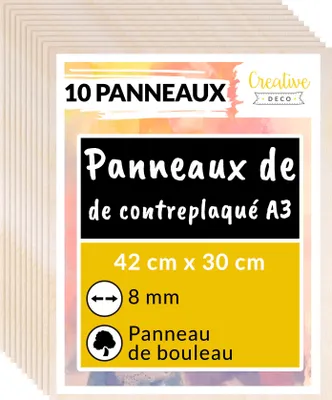 Image de Creative Deco 10 x A3 Contreplaqué 420 x 300 x 8mm (+/-0,5mm) Bois Brut Bouleau