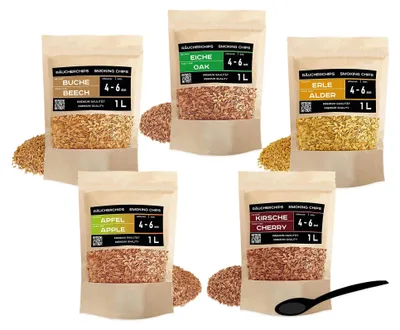 Produktbild von Räucherchips Set aus 5 x 1 Liter Holzchips für Grill
