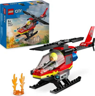 Produktbild von LEGO City Feuerwehrhubschrauber, Set mit Hubschrauber-Spielzeug und Pilot-Figur, Feuerwehr-Helikopter für ein fantasievolles Spielerlebnis, Geschenk für Kinder, Jungen und Mädchen ab 5 Jahren 60411