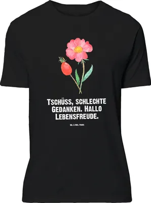 Produktbild von Mr. & Mrs. Panda Größe L T-Shirt Blume Hagebutte - Schwarz - Geschenk, Lebensfreude, Tshirt, Garten, Schlechte Gedanken, Shirt, mit Spruch