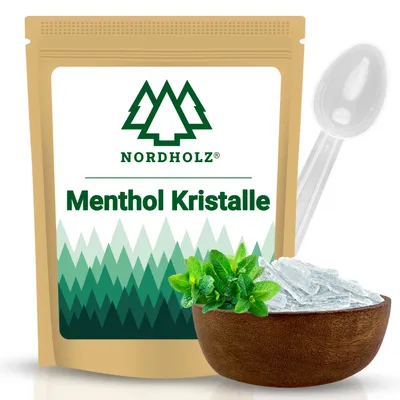 Produktbild von NORDHOLZ® Mentholkristalle [50gr] für Sauna in  aus 100% Minzöl - Befreit die Atemwege und sorgt für natürlich intensiven Duft in der Sauna - Menthol Kristalle Sauna Zubehör (50g)