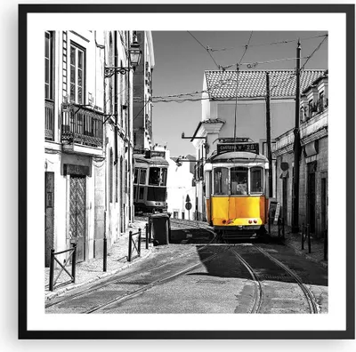 Produktbild von Gerahmtes Poster - Schwarzer Rahmen - Straßenbahn Portugal Lissabon - 60x60 cm - Wand Bild - Wanddeko - Wandbilder - Kunstposter - Wandposter - Bilderrahmen - Bilder - Kunstdruck - P2BAC60x60-4977