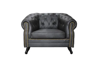 Produktbild von Premium Chesterfield Sessel "ROYCE" in Leder Look – Vintage Sessel 110x80x87 cm mit Massivholz-Füßen