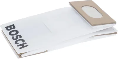 A stack of white paper vacuum cleaner bags with the Bosch logo printed on one of them.