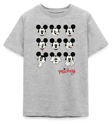 Produktbild von Mickey & Minnie Mickey Mouse Gesichtsausdrücke Teenager T-Shirt, 152/164 (12-14 Jahre), Grau meliert