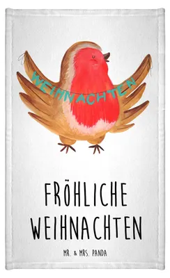 Produktbild von Mr. & Mrs. Panda Handtuch Rotkehlchen Weihnachten - Weiß - Geschenk, Winter, Weihnachtsgruß, Frotteetuch, Gäste-WC, Vogel, Frohe, Klein, Heiligabend, Mini-Handtuch