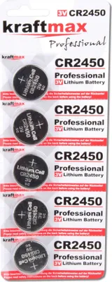 Produktbild von Kraftmax 5er Pack CR2450 Lithium Hochleistungs- Batterie / 3V CR 2450 Knopfzelle für professionelle Anwendungen - Neuste Generation