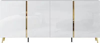 Produktbild von 4-türiges Sideboard - 200 cm - Weiß glänzend und Gold - MARZIALO