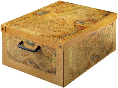 Produktbild von Aufbewahrungsbox Lavatelli mit Deckel und Griffen bunte Dekobox Motiv Marco Polo Weltkarte 32 x 42 x 21 cm