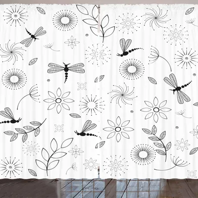 Produktbild von ARANDE Libelle Gardine, Ethnischer Bohem inspirierter fliegender Schmetterling mögen Wanzen und Blumen Löwenzahn-Bild, 280 x 175 cm, Schwarz und weiß