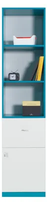 Produktbild von Furniture24 Regal Mobi Mo5 Bücherregal Mit Türen Und Schublade Schrank Weiß/Türkis