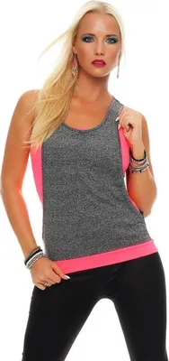 Produktbild von Damen Shirt T-Shirt 2 Farbig Sport & Freizeit kurz ; Neon Pink, Grafit S/M 36/38