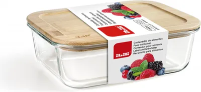 Image de Cocotte hermétique Ibili-Borosilicate, verre borosilicate/bambou, 21,7 x 16,2 x 7,1 cm, 1,5 l, marron