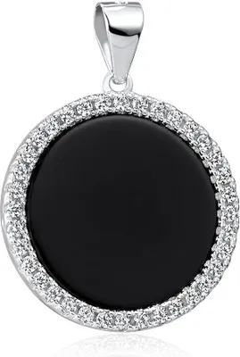 Produktbild von MATERIA Onyx Anhänger rund schwarz - 925 Silber Kettenanhänger Damen rhodiniert mit Zirkonia und Kette